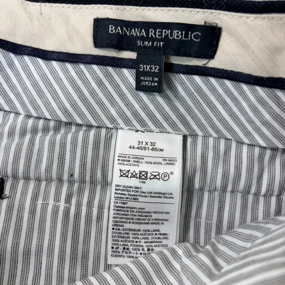 Banana Republic Slim Fit Trouser Pants in Black Plaid Wool Men 31x32 Fits 32x30